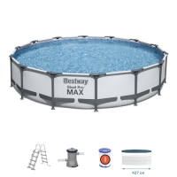 Круглый каркасный бассейн BestWay 56950 (427*107 см, 13030 л) с фильтр-насосом, лестницей и тентом