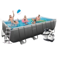 Прямоугольный каркасный бассейн Intex 26356 (549х274х132 см, 17203 л) с песочным фильтром, лестницей, тентом, подстилкой