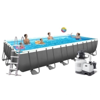 Прямоугольный каркасный бассейн Intex 26364 (732х366х132 см, 31805 л) с песочным фильтром, лестницей, тентом и подстилкой