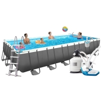 Прямоугольный каркасный бассейн Intex 26368 (732х366х132 см, 31805 л) с песочным фильтром- хлоргенератором, лестницей, тентом и подстилкой