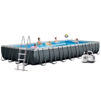 Прямоугольный каркасный бассейн Intex 26374 (975х488х132 см, 54368 л) с песочным фильтром, лестницей, тентом, подстилкой