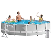 Круглый каркасный бассейн Intex 26724 (457*107 см, 14970 л) с фильтр-насосом, лестницей и тентом
