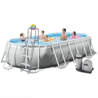 Овальный каркасный бассейн Intex 26796 (503x274*122 см, 13365 л) с картриджным фильтр-насосом, лестницей, тентом и подстилкой