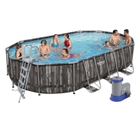 Овальный каркасный бассейн BestWay 5611R (610x366*122 см, 20241 л) с картриджным фильтр-насосом, лестницей и тентом