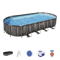 Овальный каркасный бассейн BestWay 5611T (732x366*122 см, 25495 л) с картриджным фильтр-насосом, лестницей и тентом