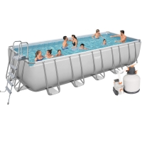 Прямоугольный каркасный бассейн BestWay 5612B (640*274*132 см, 19281 л) с песочным фильтр-насосом, лестницей и тентом