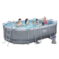 Овальный каркасный бассейн BestWay 56620 (427*250*100 см, 7250 л) с картриджным фильтр-насосом и лестницей
