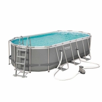 Овальный каркасный бассейн BestWay 56710 (549x274*122 см, 13430 л) с картриджным фильтр-насосом, лестницей и тентом 
