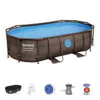 Овальный каркасный бассейн BestWay 56714 (427x250*100 см, 7250 л) с картриджным фильтр-насосом, лестницей и тентом