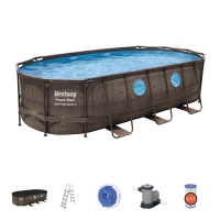 Овальный каркасный бассейн BestWay 56716 (549x274*122 см, 13430 л) с картриджным фильтр-насосом, лестницей и тентом