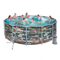 Круглый каркасный бассейн BestWay 56993 (427*122 см, 15232 л) с картриджным фильтр-насосом, лестницей, тентом