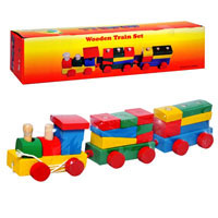 Деревянная игрушка Паровозик MD 0329 (80шт) каталка, с геометрикой, в кор-ке, 34-7-9см