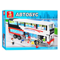 Конструктор SLUBAN M38-B 0335  Автобус, два этажа, фигурки, 741дет, в кор-ке, 52-38-8см