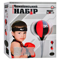 Боксерский набор M 1073 (6шт) груша на стойке (от 90 до 130см), перчатки, в кор-ке, 41-48-13см