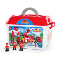 Конструктор JUBILUX B 6659 (4шт) пожарная станция, 100 дет, фигурки 3шт, в чемодане, 44-31-30см