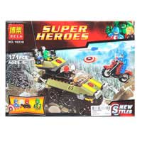 Конструктор BELA 10238 (30шт) Супергерои, транспорт 2шт, фигурки 3шт, 171дет, в кор-ке, 26-19-6см