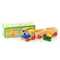 Деревянная игрушка Паровозик MD 0011 (80шт) конструктор-каталка, в кор-ке, 23-10-7см